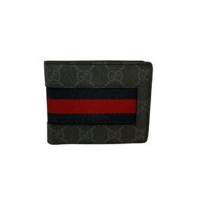 GUCCI GG Supreme Men's Web Black Bi-Fold Wallet